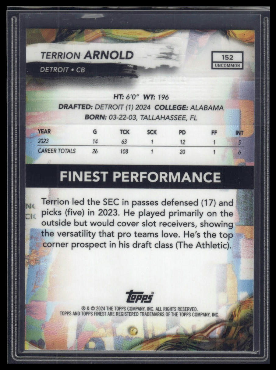 2024 Finest #152 Terrion Arnold Purple Refractor #/200