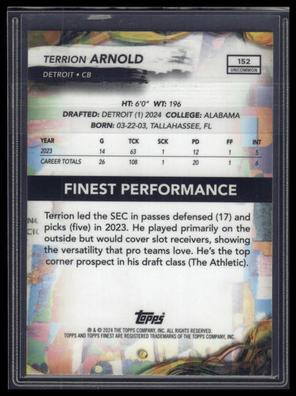 2024 Finest #152 Terrion Arnold Purple Refractor #/200