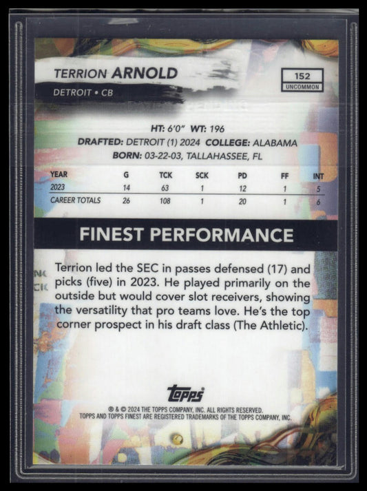 2024 Finest #152 Terrion Arnold Purple Refractor #/200