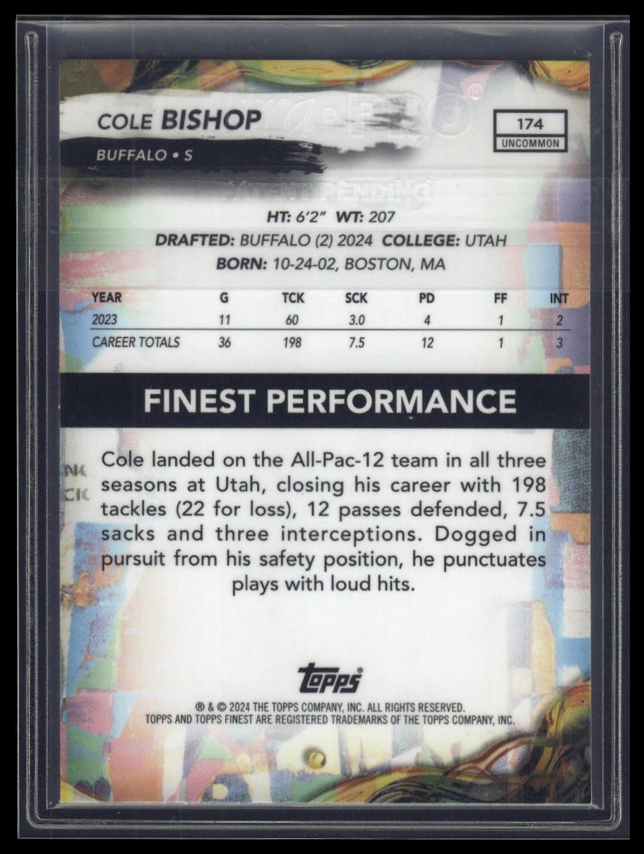 2024 Finest #174 Cole Bishop Blue Refractor #/150