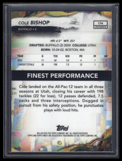 2024 Finest #174 Cole Bishop Blue Refractor #/150