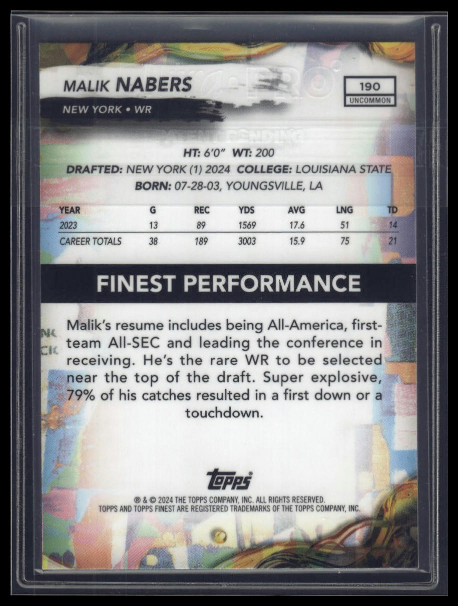 2024 Finest #190 Malik Nabers Purple Refractor #/200
