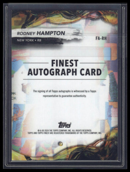 2024 Finest #FA-RH Rodney Hampton Finest Auto Blue Checkerboard Refractor /99