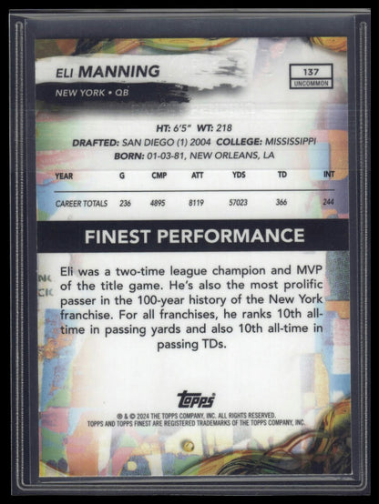 2024 Finest #137 Eli Manning Sky Blue Refractor #/250