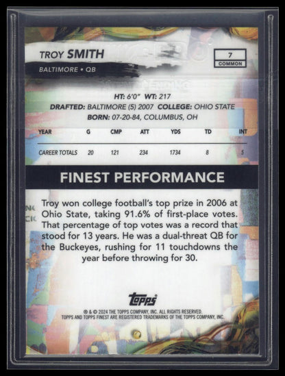 2024 Finest #7 Troy Smith Purple Refractor #/250