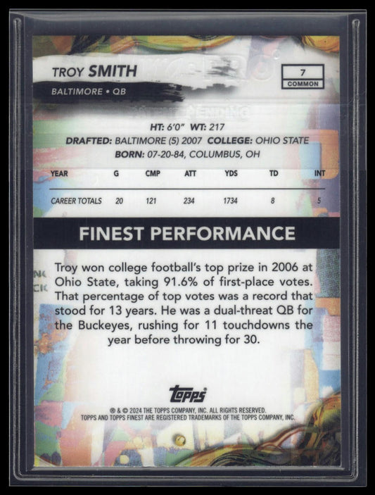 2024 Finest #7 Troy Smith Purple Refractor #/250