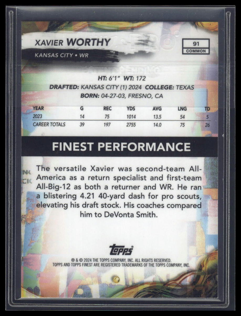 2024 Finest #91 Xavier Worthy Blue Refractor #/200
