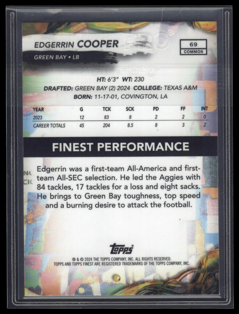 2024 Finest #69 Edgerrin Cooper Sky Blue Refractor #/325