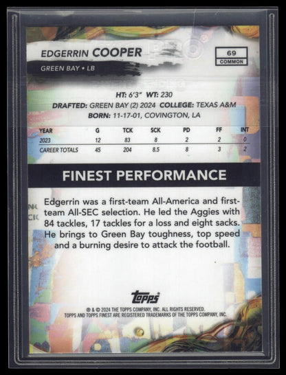 2024 Finest #69 Edgerrin Cooper Sky Blue Refractor #/325