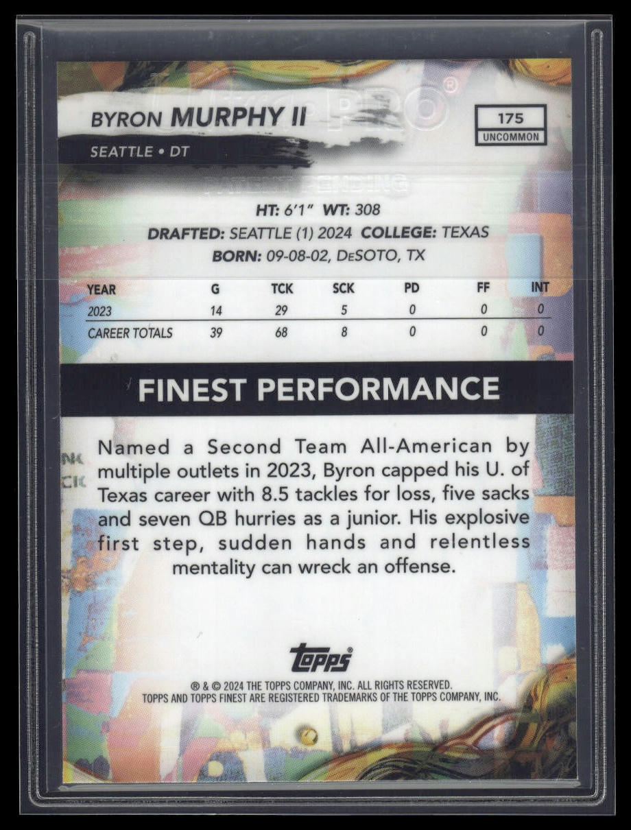 2024 Finest #175 Byron Murphy II Blue Refractor #/150