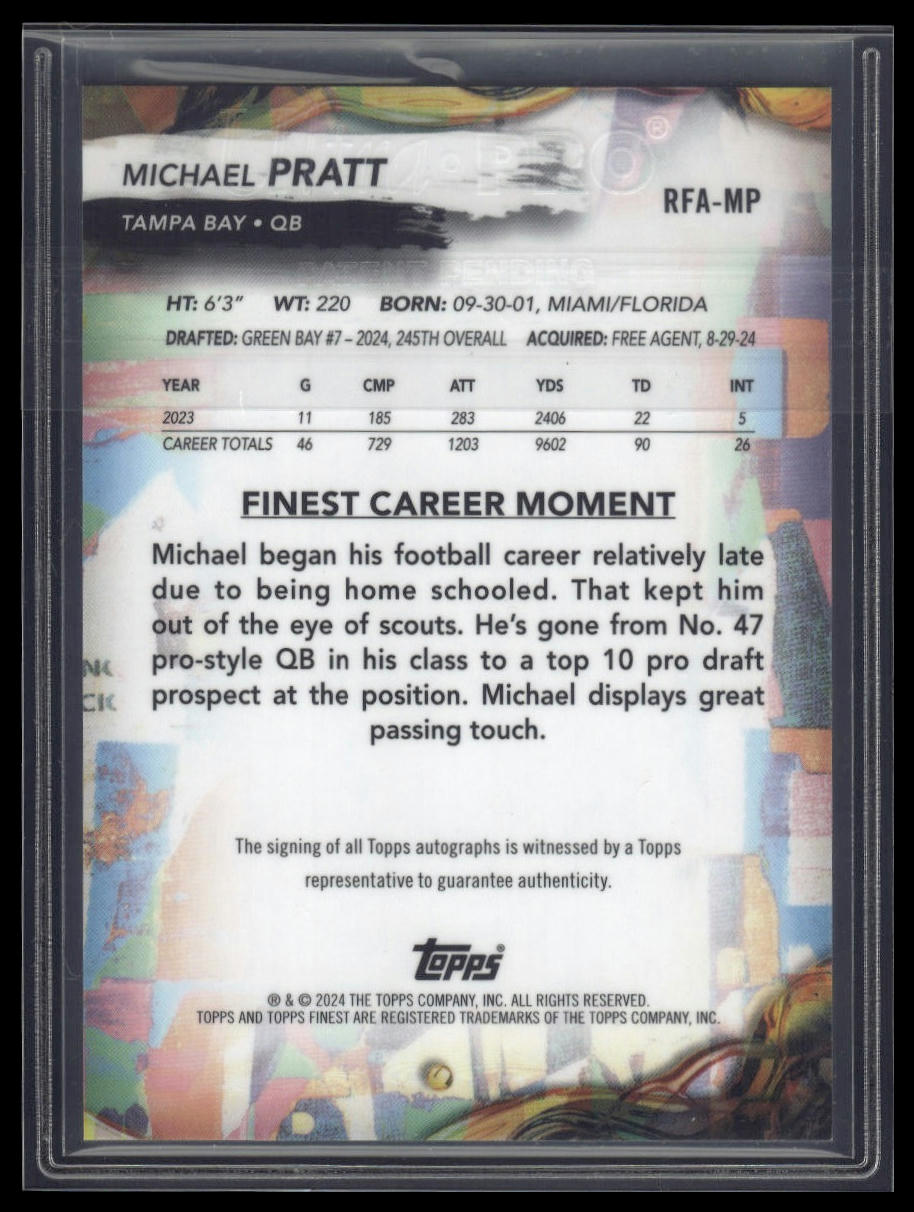 2024 Finest #RFA-MP Michael Pratt Rookie Finest Auto Blue Geometric /99