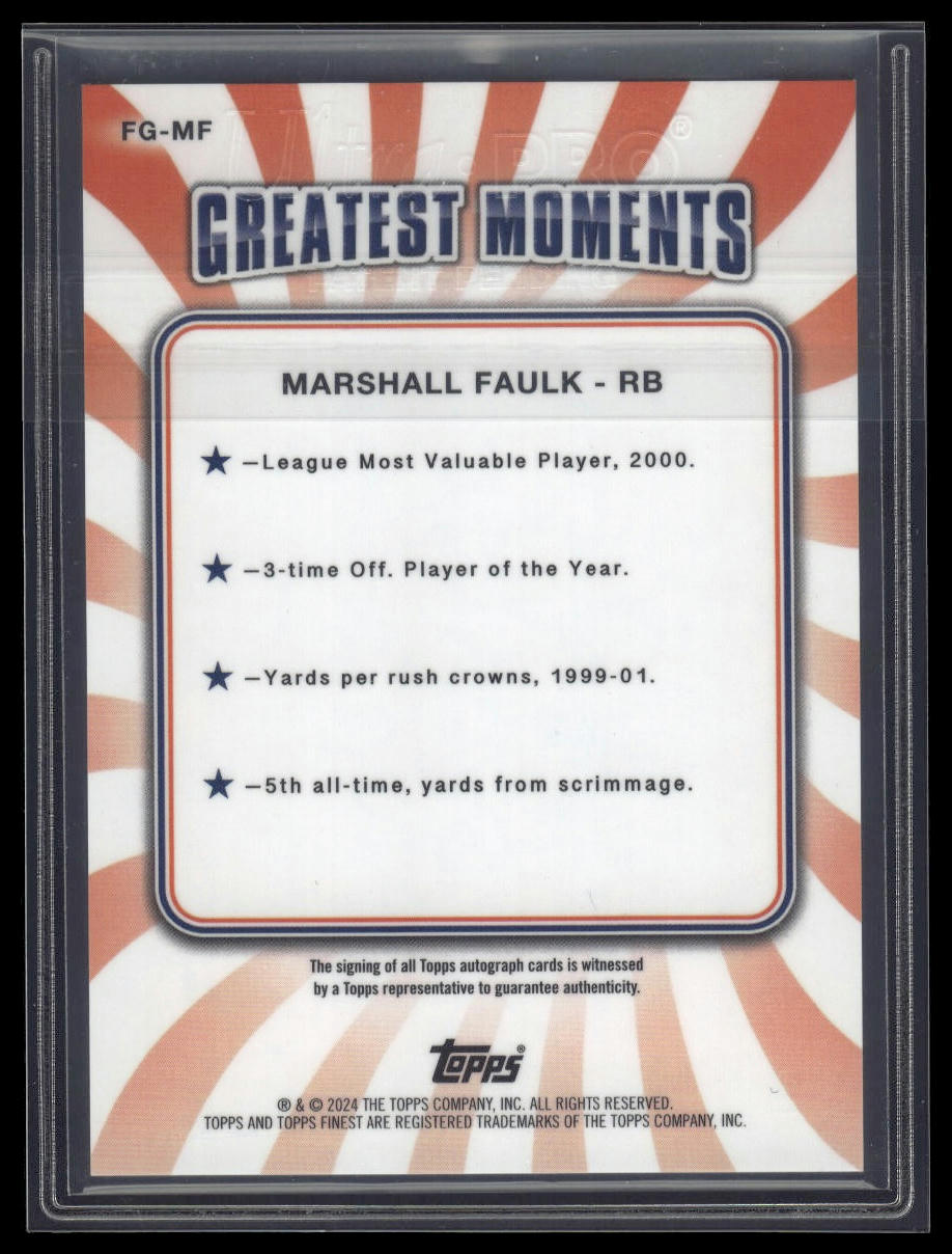 2024 Finest #FG-MF Marshall Faulk Finest Greats Auto Gold Geometric /50