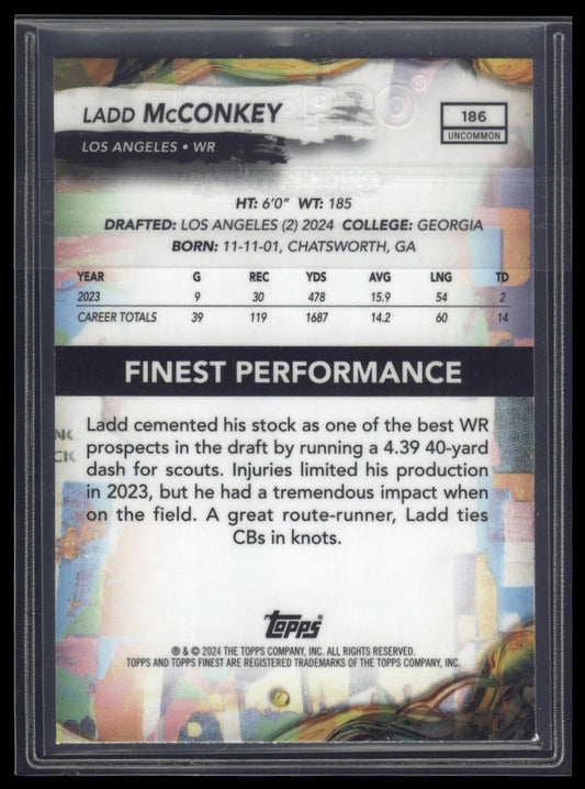 2024 Finest #186 Ladd McConkey Sky Blue Refractor #/250
