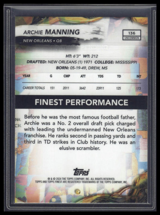 2024 Finest #136 Archie Manning Sky Blue Refractor #/250