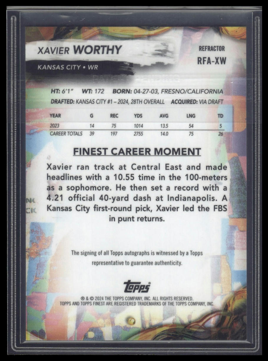 2024 Finest #RFA-XW Xavier Worthy Rookie Finest Autographs