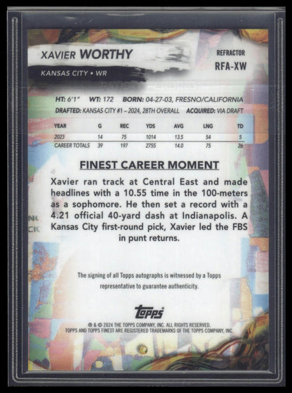 2024 Finest #RFA-XW Xavier Worthy Rookie Finest Autographs