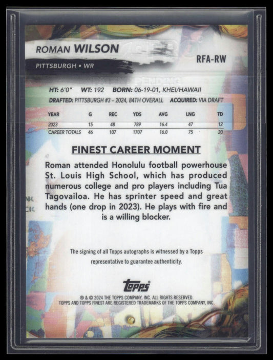 2024 Finest #RFA-RW Roman Wilson Rookie Finest Autographs