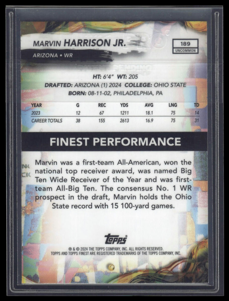 2024 Finest #189 Marvin Harrison Jr. Sky Blue Refractor #/250