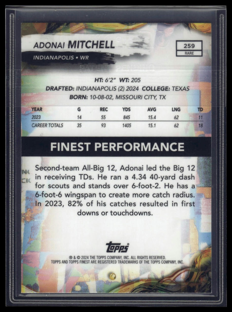 2024 Finest #259 Adonai Mitchell Purple Checkerboard Refractor #/75
