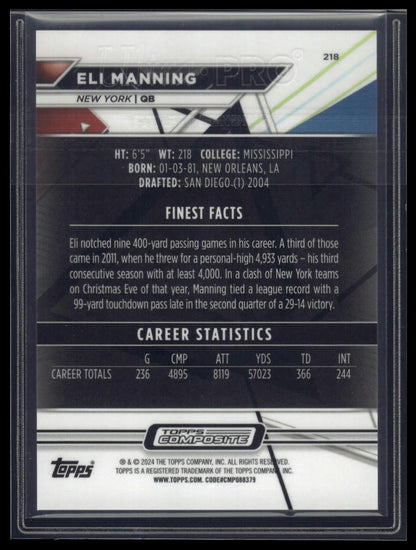 2023 Topps Composite #218b Eli Manning Finest Black Refractors #/20