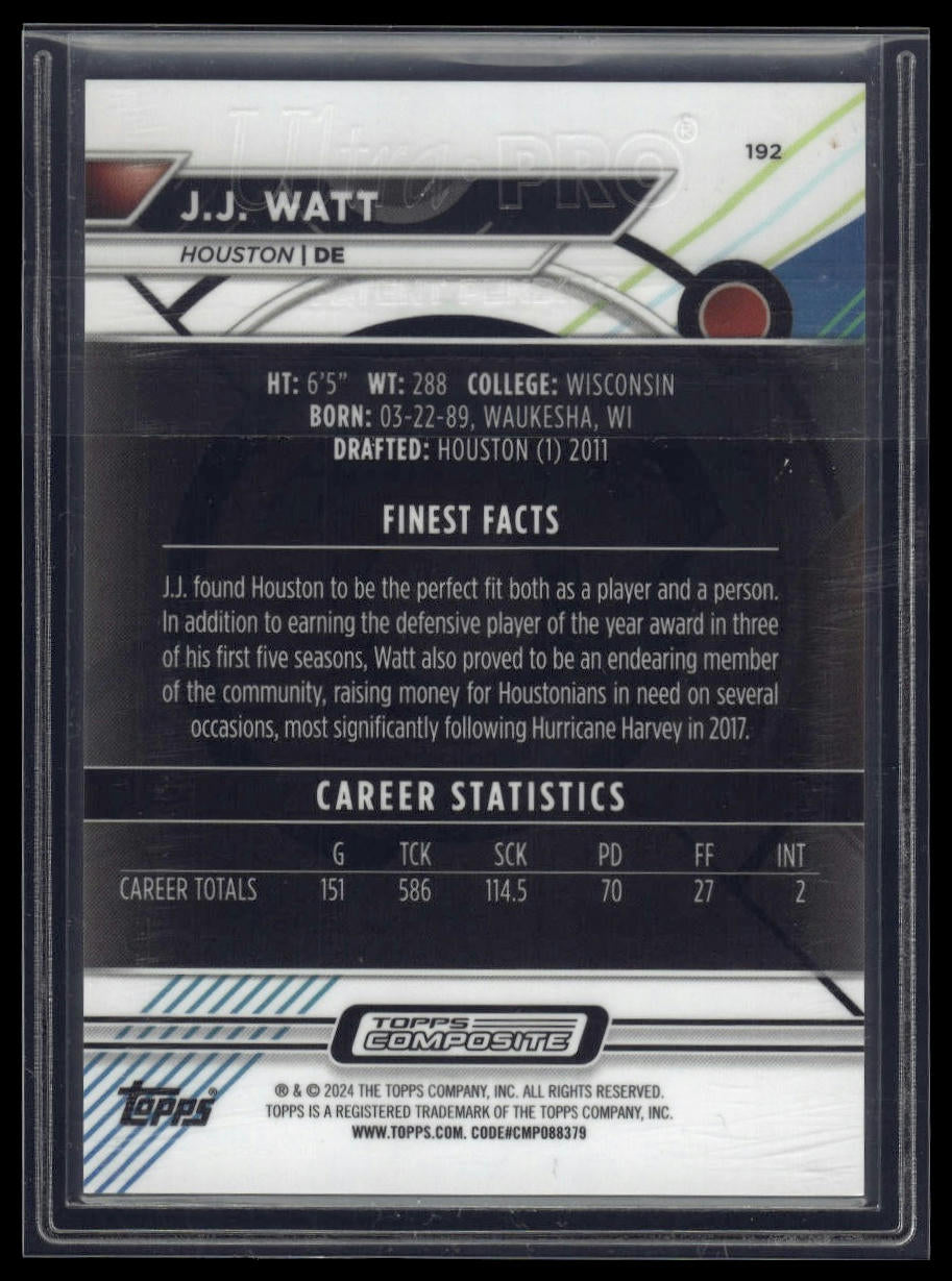 2023 Topps Composite #192 J.J. Watt Finest Purple Refractor #/250