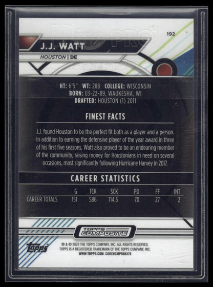 2023 Topps Composite #192 J.J. Watt Finest Purple Refractor #/250