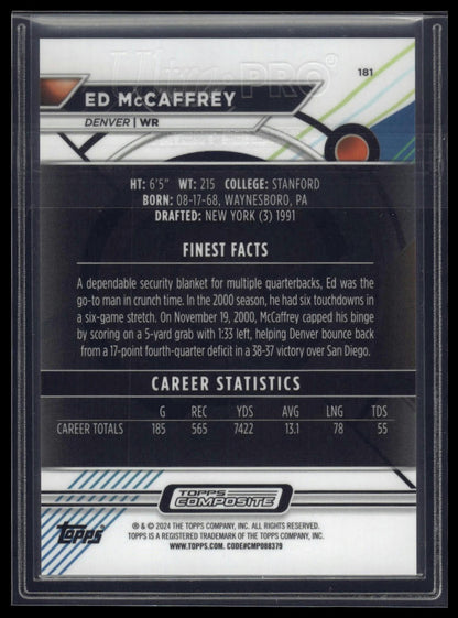 2023 Topps Composite #181a Ed McCaffrey Finest Sky Blue Refractor Wrong #/325