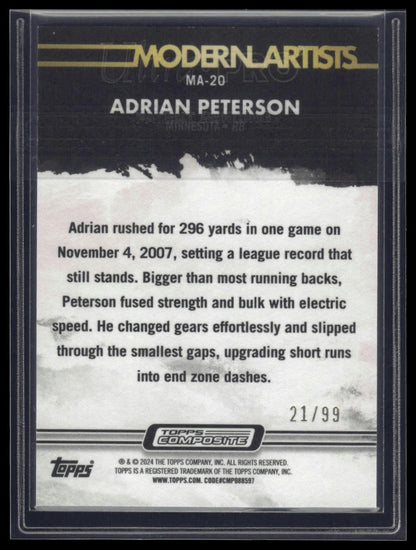 2023 Topps Composite #MA-20 Adrian Peterson Modern Artists Blue #/99