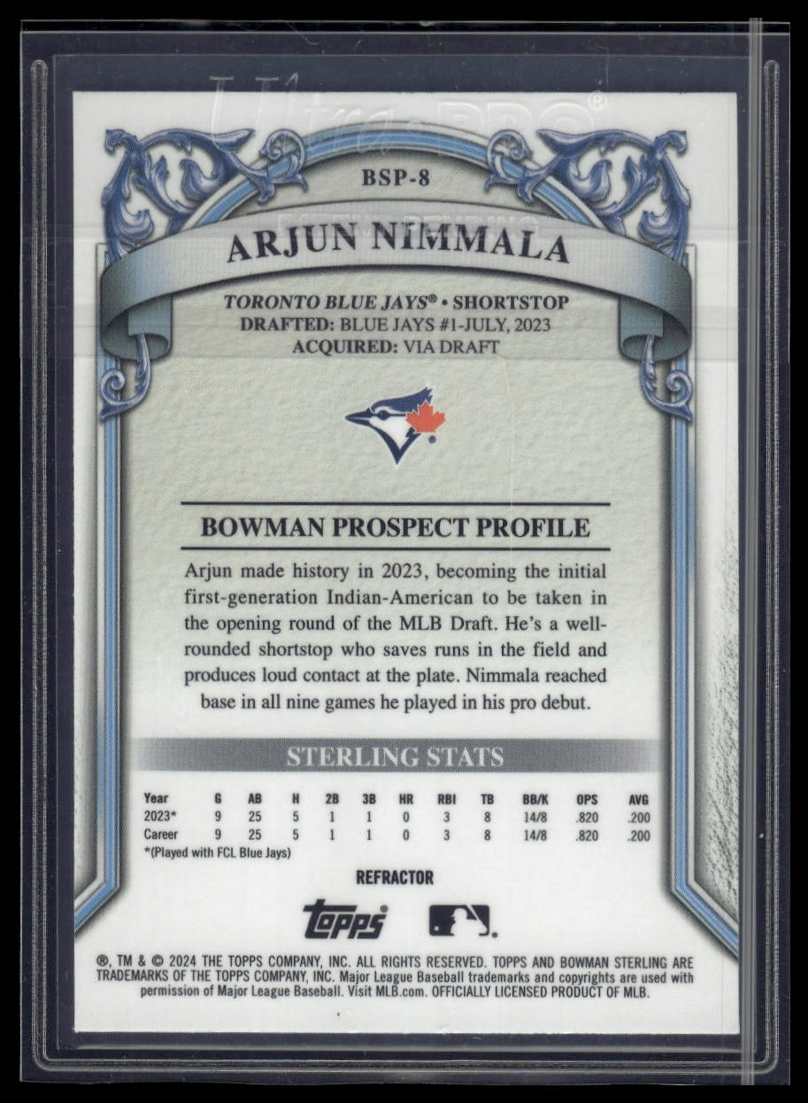 2024 Bowman Sterling #BSP-8 Arjun Nimmala Refractor #/199