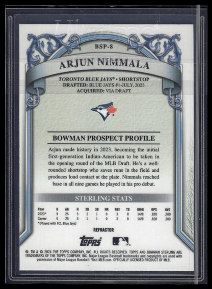2024 Bowman Sterling #BSP-8 Arjun Nimmala Refractor #/199
