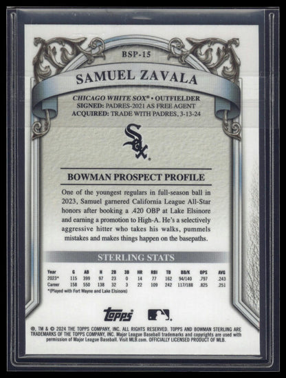 2024 Bowman Sterling #BSP-15 Samuel Zavala Mini Diamond Refractor #/150