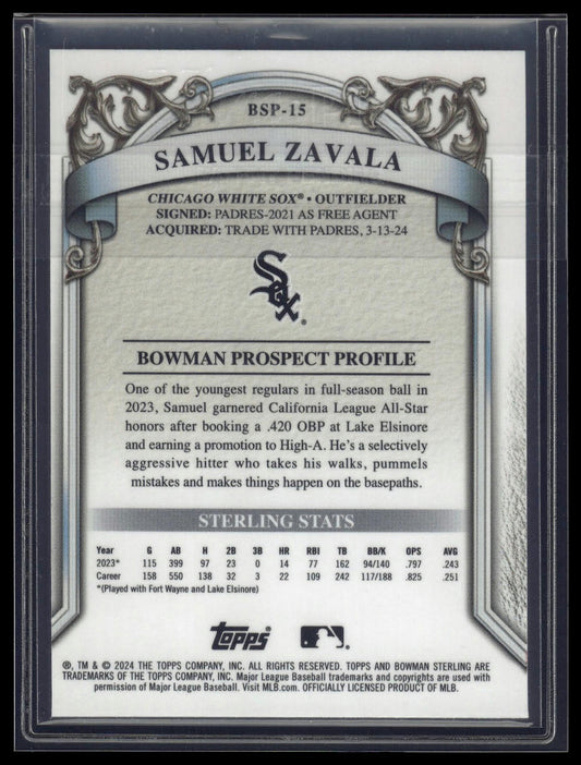2024 Bowman Sterling #BSP-15 Samuel Zavala Mini Diamond Refractor #/150