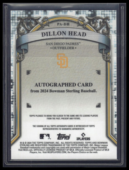 2024 Bowman Sterling #PA-DH Dillon Head Prospect Autographs