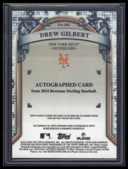 2024 Bowman Sterling #PA-DG Drew Gilbert Prospect Auto Sterling Silver /100