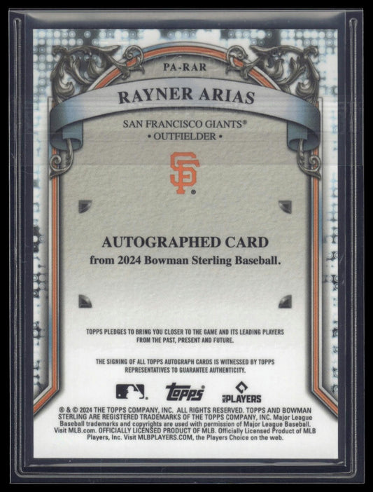2024 Bowman Sterling #PA-RAR Rayner Arias Prospect Auto Purple /120