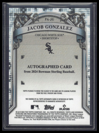 2024 Bowman Sterling #PA-JG Jacob Gonzalez Prospect Autographs