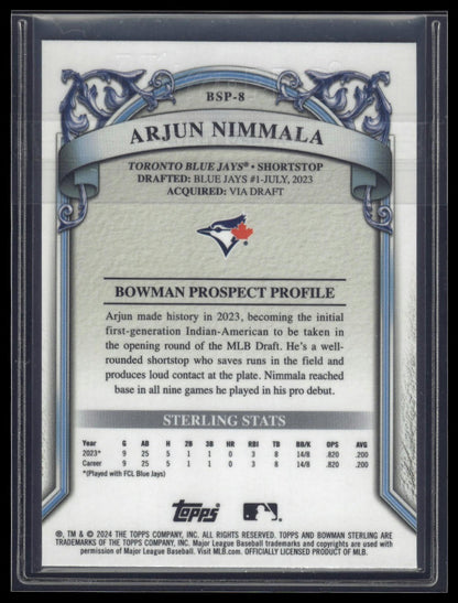 2024 Bowman Sterling #BSP-8 Arjun Nimmala Speckle Refractor #/99