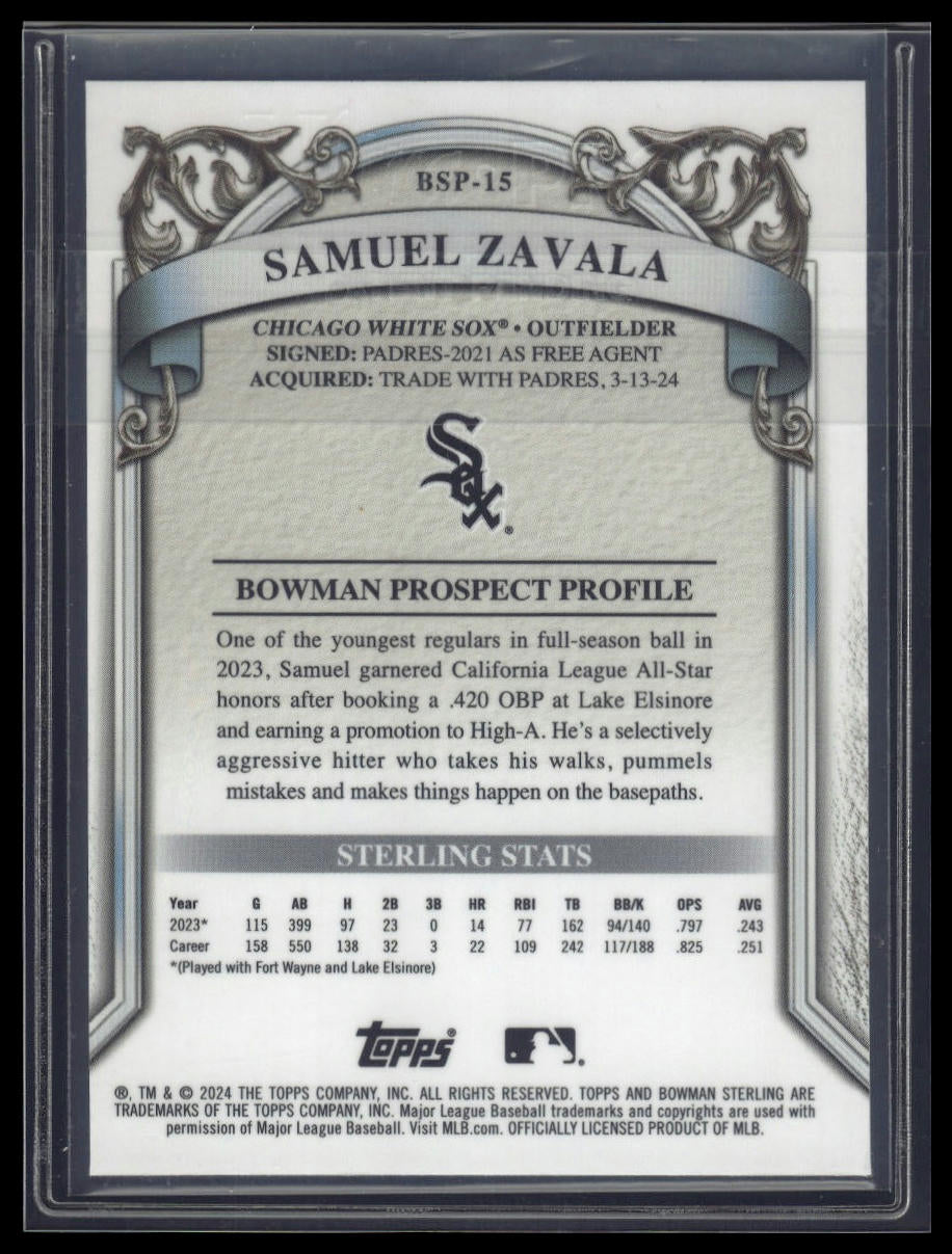 2024 Bowman Sterling #BSP-15 Samuel Zavala Speckle Refractor #/99