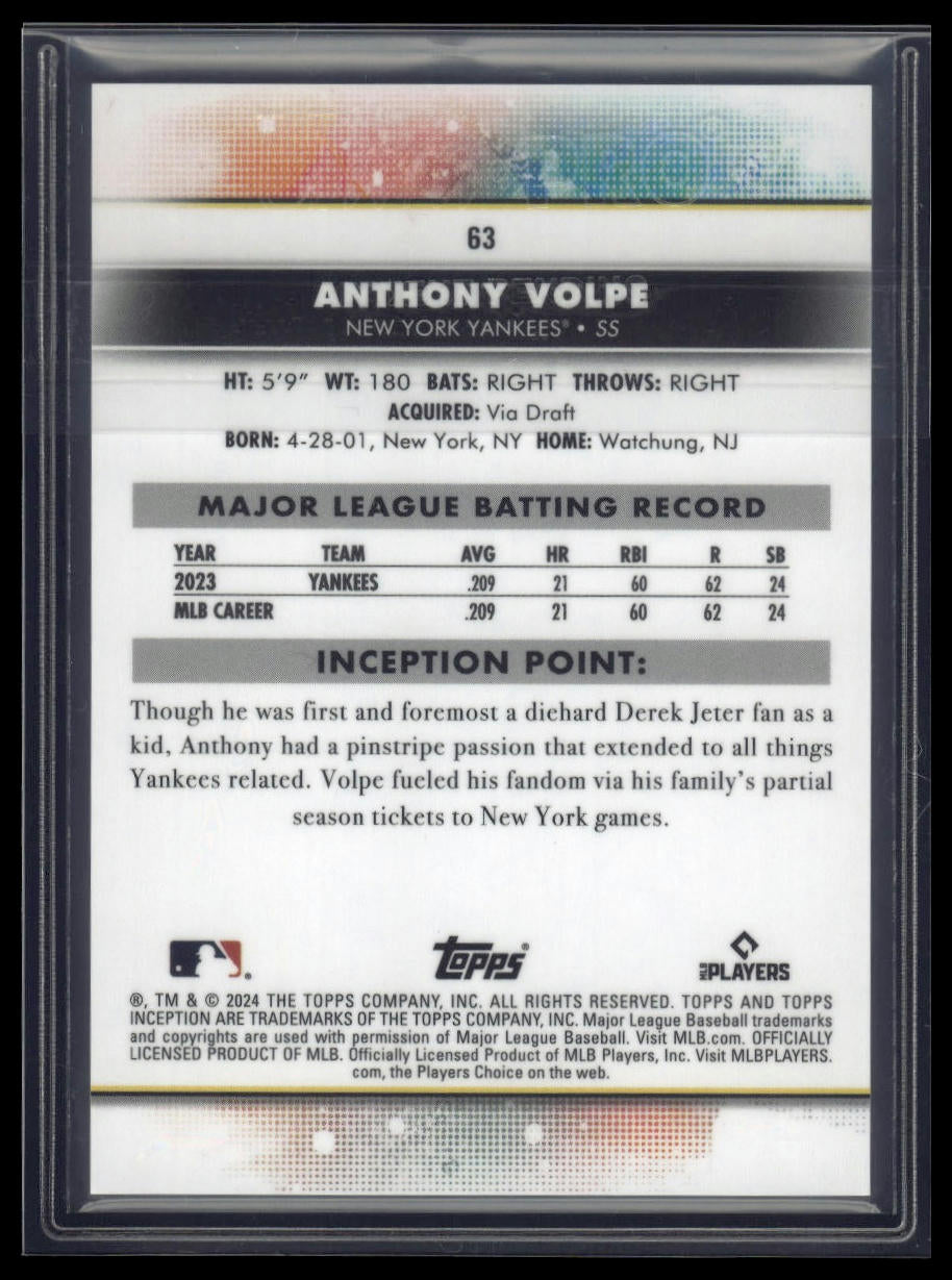 2024 Topps Inception #63 Anthony Volpe Yellow #/199