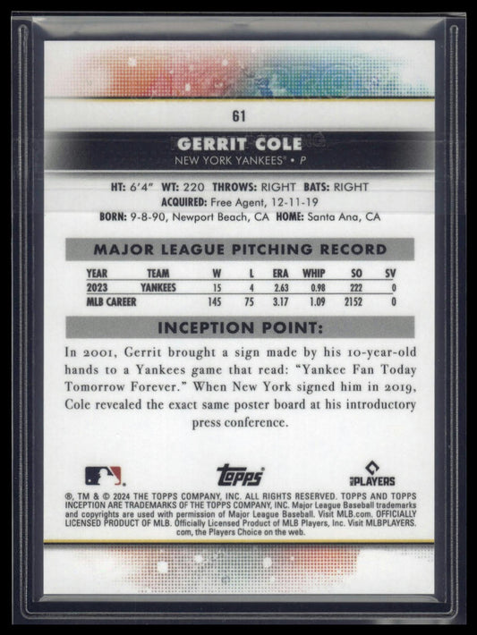 2024 Topps Inception #61 Gerrit Cole