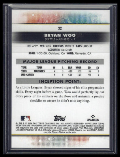 2024 Topps Inception #32 Bryan Woo Purple #/150
