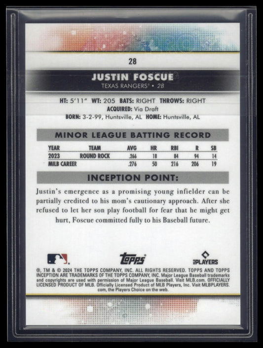 2024 Topps Inception #28 Justin Foscue Green