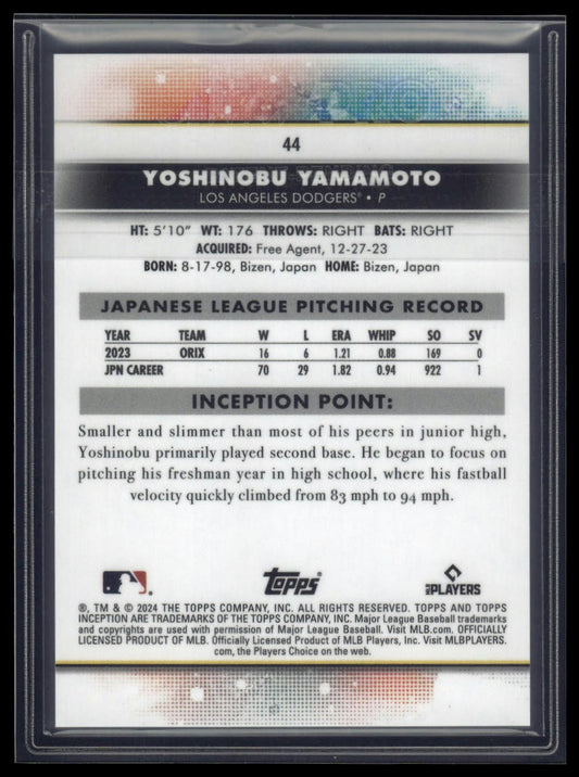 2024 Topps Inception #44 Yoshinobu Yamamoto Green