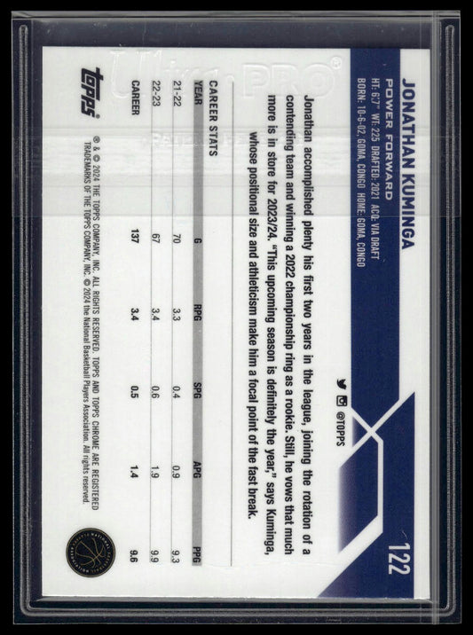 2023-24 Topps Chrome #122 Jonathan Kuminga Green Refractors #/99