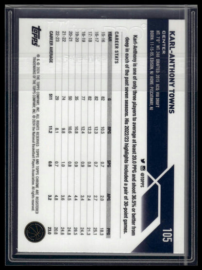 2023-24 Topps Chrome #105 Karl-Anthony Towns Purple Refractors #/349