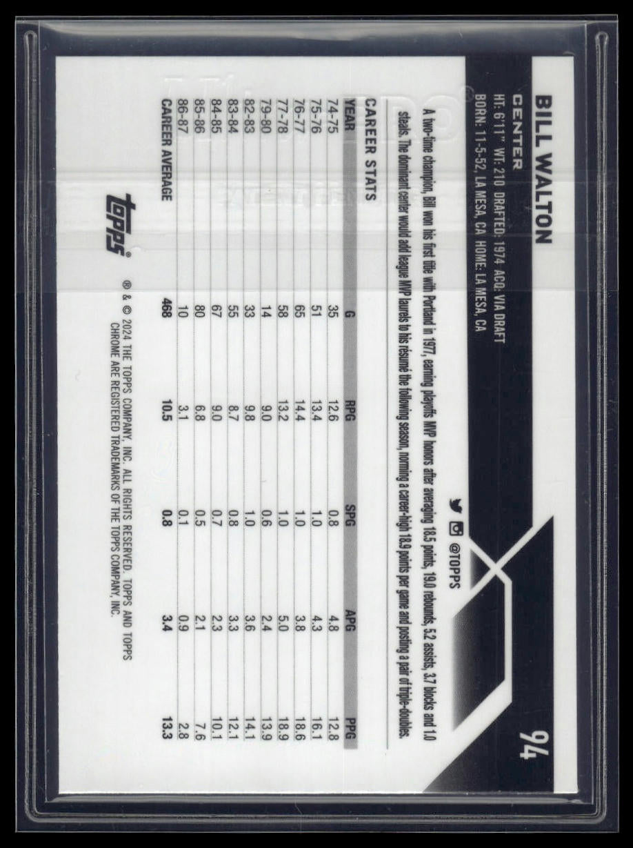 2023-24 Topps Chrome #94 Bill Walton Green Wave Refractors #/65