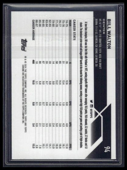 2023-24 Topps Chrome #94 Bill Walton Green Wave Refractors #/65