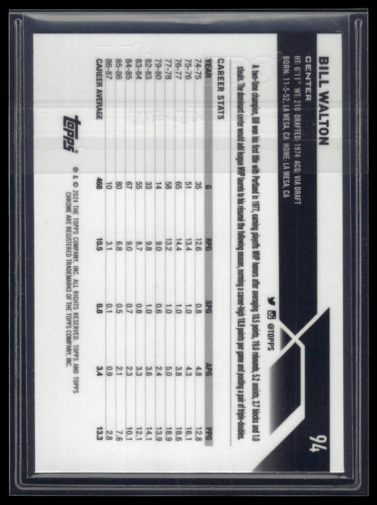 2023-24 Topps Chrome #94 Bill Walton Green Wave Refractors #/65