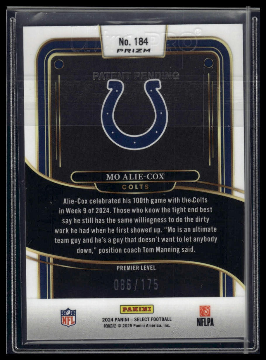 2024 Panini Select #184 Mo Alie-Cox Blue Prizm #/175