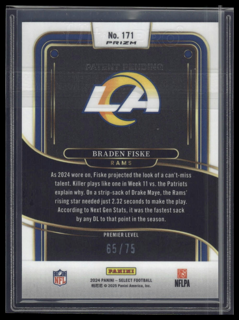 2024 Panini Select #171 Braden Fiske Purple Prizm #/75